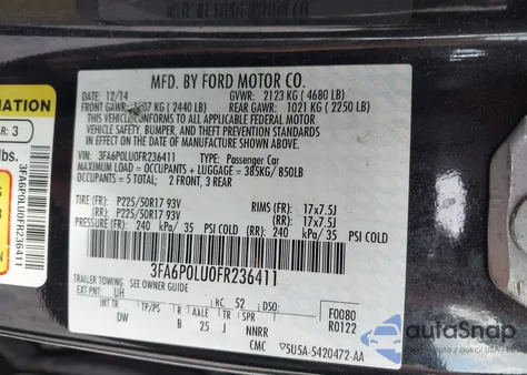 2015 Ford Fusion Hybrid Se from USA, damaged, VIN 3FA6P0LU0FR236411